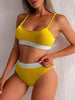 High Waist Bikinis Swimwear Women Push Up Swimsuits Solid High Waist Bikini Sets Sporty Two Pieces Swimsuit Scoop Neck Bathing Suits for Women Ribbed Bathing Suits High Cut Summer Beachwear by Stevvex