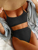 High Waist Bikinis Swimwear Women Push Up Swimsuits Solid High Waist Bikini Sets Sporty Two Pieces Swimsuit Scoop Neck Bathing Suits for Women Ribbed Bathing Suits High Cut Summer Beachwear by Stevvex