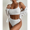 High Waist Bikinis Swimwear Women Push Up Swimsuits Solid High Waist Bikini Sets Sporty Two Pieces Swimsuit Scoop Neck Bathing Suits for Women Ribbed Bathing Suits High Cut Summer Beachwear by Stevvex