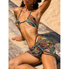 High Waist Mesh Skirt Swimsuit Triangle Micro Bikini Set 3-Piece High Cut Swimwear Women's Bikini Swimsuits With Wrap Skirt, 3 Pieces Strings High Cut Bikini Set Bathing Suits Women Vintage Print Bathing Suit by Stevvex