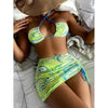 High Waist Mesh Skirt Swimsuit Triangle Micro Bikini Set 3-Piece High Cut Swimwear Women's Bikini Swimsuits With Wrap Skirt, 3 Pieces Strings High Cut Bikini Set Bathing Suits Women Vintage Print Bathing Suit by Stevvex