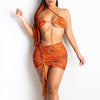 High Waist Mesh Skirt Swimsuit Triangle Micro Bikini Set 3-Piece High Cut Swimwear Women's Bikini Swimsuits With Wrap Skirt, 3 Pieces Strings High Cut Bikini Set Bathing Suits Women Vintage Print Bathing Suit by Stevvex