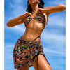 High Waist Mesh Skirt Swimsuit Triangle Micro Bikini Set 3-Piece High Cut Swimwear Women's Bikini Swimsuits With Wrap Skirt, 3 Pieces Strings High Cut Bikini Set Bathing Suits Women Vintage Print Bathing Suit by Stevvex