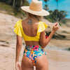 High Waist Ruffled Bikini Set Flounce Swimwear Women Two Pieces Swimsuit Swimsuit for Women Two Pieces Bathing Suits Tummy Control Flounce Top with High Waist Bottom Floral Beachwear V-neck Bathing Suit by Stevvex