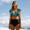 High Waist Ruffled Bikini Set Flounce Swimwear Women Two Pieces Swimsuit Swimsuit for Women Two Pieces Bathing Suits Tummy Control Flounce Top with High Waist Bottom Floral Beachwear V-neck Bathing Suit by Stevvex