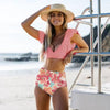 High Waist Ruffled Bikini Set Flounce Swimwear Women Two Pieces Swimsuit Swimsuit for Women Two Pieces Bathing Suits Tummy Control Flounce Top with High Waist Bottom Floral Beachwear V-neck Bathing Suit by Stevvex