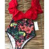 High Waist Ruffled Bikini Set Flounce Swimwear Women Two Pieces Swimsuit Swimsuit for Women Two Pieces Bathing Suits Tummy Control Flounce Top with High Waist Bottom Floral Beachwear V-neck Bathing Suit by Stevvex