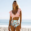 High Waist Ruffled Bikini Set Flounce Swimwear Women Two Pieces Swimsuit Swimsuit for Women Two Pieces Bathing Suits Tummy Control Flounce Top with High Waist Bottom Floral Beachwear V-neck Bathing Suit by Stevvex