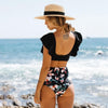 High Waist Ruffled Bikini Set Flounce Swimwear Women Two Pieces Swimsuit Swimsuit for Women Two Pieces Bathing Suits Tummy Control Flounce Top with High Waist Bottom Floral Beachwear V-neck Bathing Suit by Stevvex