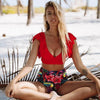 High Waist Ruffled Bikini Set Flounce Swimwear Women Two Pieces Swimsuit Swimsuit for Women Two Pieces Bathing Suits Tummy Control Flounce Top with High Waist Bottom Floral Beachwear V-neck Bathing Suit by Stevvex