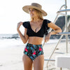 High Waist Ruffled Bikini Set Flounce Swimwear Women Two Pieces Swimsuit Swimsuit for Women Two Pieces Bathing Suits Tummy Control Flounce Top with High Waist Bottom Floral Beachwear V-neck Bathing Suit by Stevvex