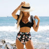 High Waist Ruffled Bikini Set Flounce Swimwear Women Two Pieces Swimsuit Swimsuit for Women Two Pieces Bathing Suits Tummy Control Flounce Top with High Waist Bottom Floral Beachwear V-neck Bathing Suit by Stevvex