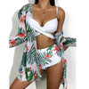 High-Waist Swimwear Set Summer Floral Print Bikini Swimsuit Beachwear Women Push-Up Bathing Suit Tie Dye 3 Pieces Strings High Cut Bikini Set Bathing Suits by Stevvex