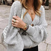 Hot Look Stylish Women's Knitted Cardigans Sweater Fashionable Autumn Long Sleeve Loose Coat Casual Button Thick V Neck Solid Female Tops by Stevvex