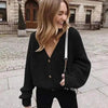 Hot Look Stylish Women's Knitted Cardigans Sweater Fashionable Autumn Long Sleeve Loose Coat Casual Button Thick V Neck Solid Female Tops by Stevvex