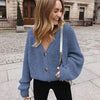 Hot Look Stylish Women's Knitted Cardigans Sweater Fashionable Autumn Long Sleeve Loose Coat Casual Button Thick V Neck Solid Female Tops by Stevvex