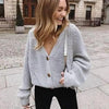 Hot Look Stylish Women's Knitted Cardigans Sweater Fashionable Autumn Long Sleeve Loose Coat Casual Button Thick V Neck Solid Female Tops by Stevvex