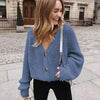 Hot Look Stylish Women's Knitted Cardigans Sweater Fashionable Autumn Long Sleeve Loose Coat Casual Button Thick V Neck Solid Female Tops by Stevvex