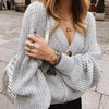 Hot Look Stylish Women's Knitted Cardigans Sweater Fashionable Autumn Long Sleeve Loose Coat Casual Button Thick V Neck Solid Female Tops by Stevvex