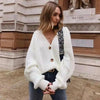 Hot Look Stylish Women's Knitted Cardigans Sweater Fashionable Autumn Long Sleeve Loose Coat Casual Button Thick V Neck Solid Female Tops by Stevvex