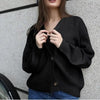 Hot Look Stylish Women's Knitted Cardigans Sweater Fashionable Autumn Long Sleeve Loose Coat Casual Button Thick V Neck Solid Female Tops by Stevvex