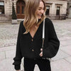 Hot Look Stylish Women's Knitted Cardigans Sweater Fashionable Autumn Long Sleeve Loose Coat Casual Button Thick V Neck Solid Female Tops by Stevvex