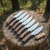 Hunting & Bushcraft Knife Set Handmade 7-Piece Full Tang Set with Walnut Handles by JW SteelCrafts