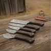 Artisan 5-Piece Damascus Chef Knife Set with Brown Pakka Wood Handles and Lanyard Holes by JW SteelCrafts