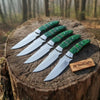 Hunting Skinner Knife Set Handmade 5-Piece J2 Steel Blades with Green Resin Handles by JW SteelCrafts