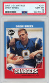 Graded 2001 Upper Deck UD Vintage Drew Brees #251 Rookie RC Football Card PSA 10 Gem Mint