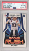 Graded 2021 Panini Rookies & Stars Mac Jones #RR-5 Rookie Rush RC Football Card PSA 10 Gem Mint