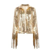 Sterlling Women's Tassel Sequin Jacket Autumn Winter Streewear Rock Stylish Long-sleeved Silver Reflective Jacket Women Outwear Tops by Stevvex