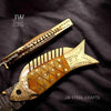 Damascus Fish Folding Knife with Bone Handle, Brass Bolster and Leather Sheath by JW SteelCrafts