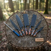 Custom Handmade Japanese Kitchen Knife Set with Multicolor Pakka Wood Handles by JW SteelCrafts