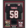 Framed Autographed/Signed Jessie Tuggle 35x39 Atlanta Black Football Jersey JSA COA by Hall of Fame Sports Memorabilia