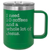 I Need 10 Coffees and a Whole Lot of Jesus 15 oz Polar Camel Coffee Mug with Sliding Lid by Anchored Grace Boutique
