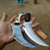 Damascus Steel Karambit Pair, Stag Horn & Wood Handle, 9-inch Blade by JW SteelCrafts