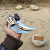 Damascus Steel Karambit Pair, Stag Horn & Wood Handle, 9-inch Blade by JW SteelCrafts