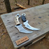 Damascus Steel Karambit Pair, Stag Horn & Wood Handle, 9-inch Blade by JW SteelCrafts