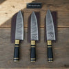 3-Piece Damascus Chef Knife Set — 13 Inch Blades with Black Resin Handles, Brass Bolsters & Leather Sheaths | JW Steel Crafts by JW SteelCrafts