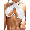 Ladies Summer Solid Color Swimsuit Female Detachable Shoulder Strap Halter Bikini Women's Bikini Swimsuits One Piece Bathing Suits Tie Knot Cutout Swimwear with Crisscross Design by Stevvex
