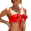 Ladies Summer Solid Color Swimsuit Female Detachable Shoulder Strap Halter Bikini Women's Bikini Swimsuits One Piece Bathing Suits Tie Knot Cutout Swimwear with Crisscross Design by Stevvex