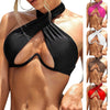 Ladies Summer Solid Color Swimsuit Female Detachable Shoulder Strap Halter Bikini Women's Bikini Swimsuits One Piece Bathing Suits Tie Knot Cutout Swimwear with Crisscross Design by Stevvex
