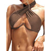 Ladies Summer Solid Color Swimsuit Female Detachable Shoulder Strap Halter Bikini Women's Bikini Swimsuits One Piece Bathing Suits Tie Knot Cutout Swimwear with Crisscross Design by Stevvex