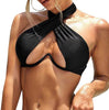 Ladies Summer Solid Color Swimsuit Female Detachable Shoulder Strap Halter Bikini Women's Bikini Swimsuits One Piece Bathing Suits Tie Knot Cutout Swimwear with Crisscross Design by Stevvex