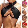 Ladies Summer Solid Color Swimsuit Female Detachable Shoulder Strap Halter Bikini Women's Bikini Swimsuits One Piece Bathing Suits Tie Knot Cutout Swimwear with Crisscross Design by Stevvex