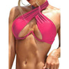 Ladies Summer Solid Color Swimsuit Female Detachable Shoulder Strap Halter Bikini Women's Bikini Swimsuits One Piece Bathing Suits Tie Knot Cutout Swimwear with Crisscross Design by Stevvex