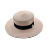 Ladies Sun Boater Classic Flat Hats Straw Hat Wide Brim Boater Hat Summer Straw Hat Beautiful Accessories For Women Retro Female Flat Cap Foldable Packable Beach Hat for Summer 55-58cm by Stevvex
