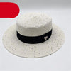 Ladies Sun Boater Classic Flat Hats Straw Hat Wide Brim Boater Hat Summer Straw Hat Beautiful Accessories For Women Retro Female Flat Cap Foldable Packable Beach Hat for Summer 55-58cm by Stevvex