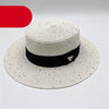 Ladies Sun Boater Classic Flat Hats Straw Hat Wide Brim Boater Hat Summer Straw Hat Beautiful Accessories For Women Retro Female Flat Cap Foldable Packable Beach Hat for Summer 55-58cm by Stevvex